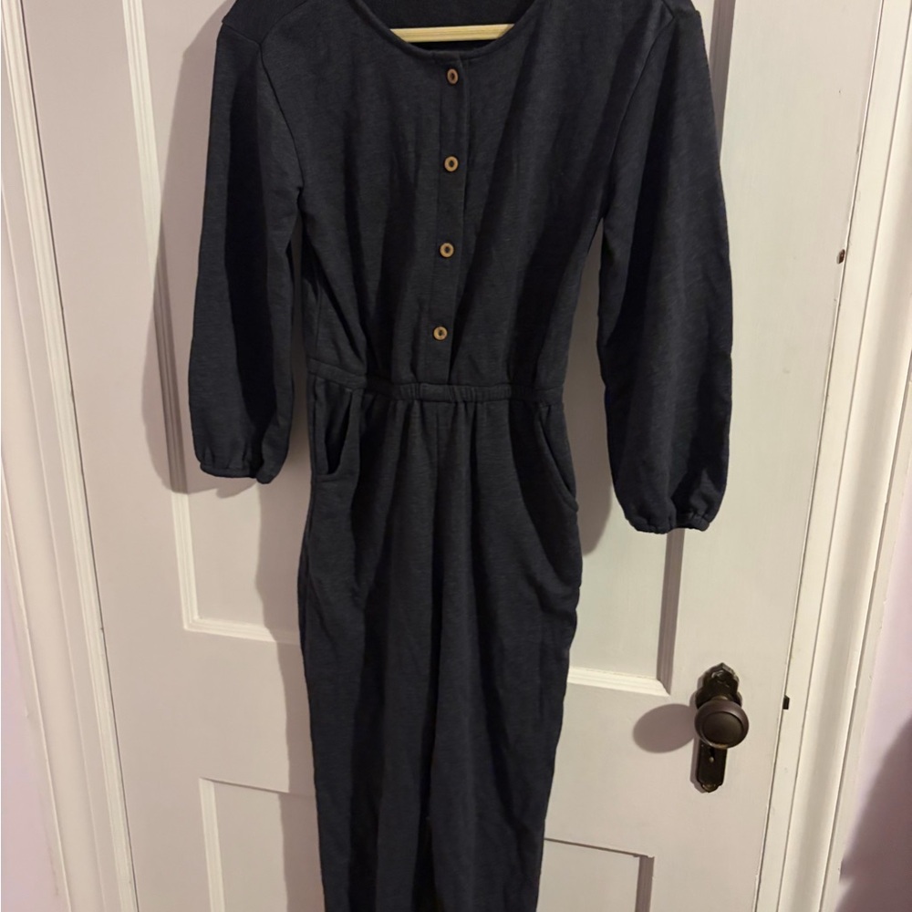Old Navy Dark Charcoal Button-Front Long Sleeve Jumpsuit